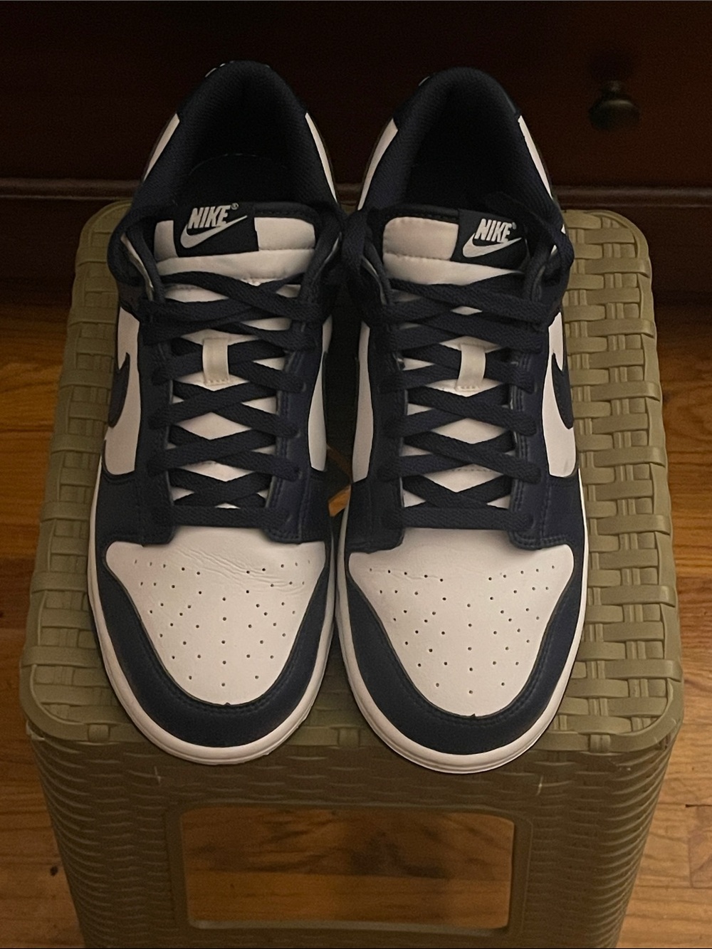 Nike Dunk Low White and Navy Blue Leather Sneakers